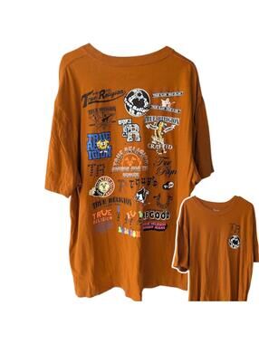 True Religion Shirt 3XL XXXL Orange Multi Graphic Logo Streetwear Tee Oversized